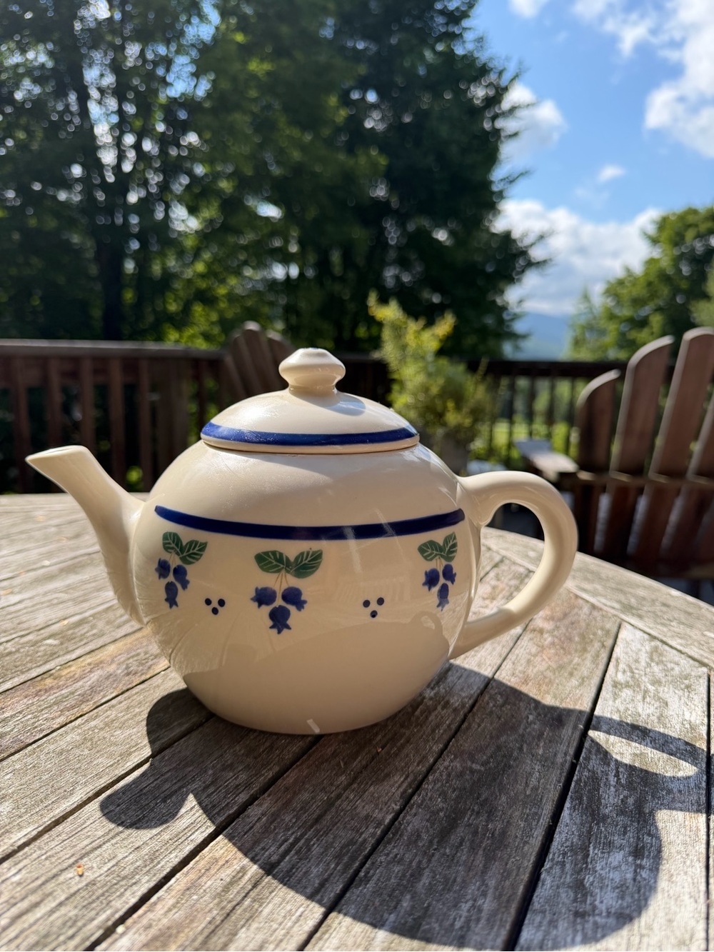 Hartstone Cream Ceramic Teapot with Blueberry Accent